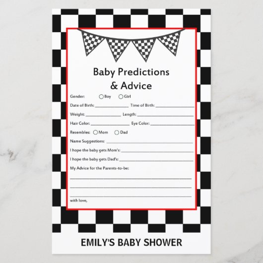 Papier Baby shower de voiture de course Jeu IMPRIMÉ (Devant)