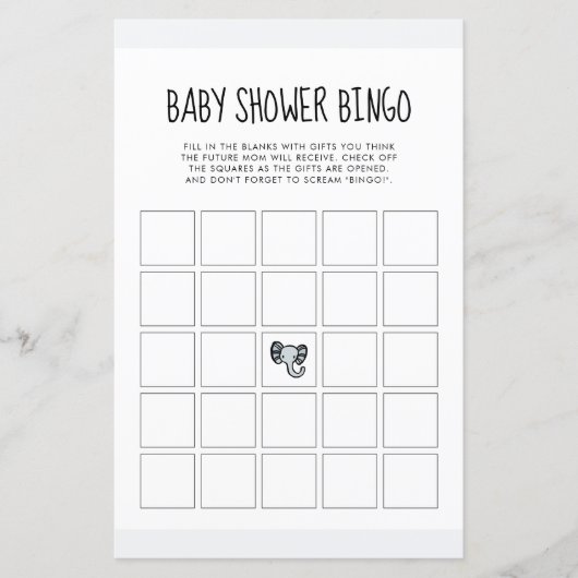Papier Baby shower d'éléphant bleu mignon Bingo (Devant)