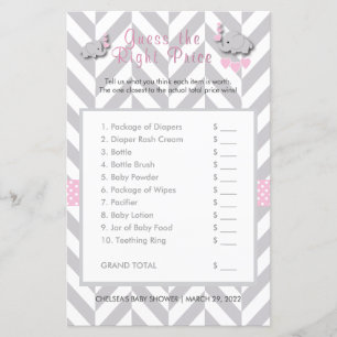 Papier Baby shower d'éléphant rose et gris - Devinez le p