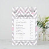 Papier Baby shower d'éléphant rose et gris - Devinez le p (Debout devant)