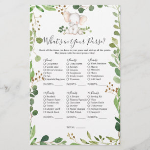 Papier Baby shower d'éléphants Ce qui est dans votre sac