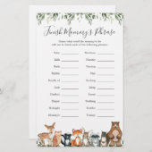 Papier Baby shower des animaux de bois terminer la phrase (Devant / Derrière)