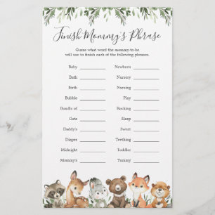 Papier Baby shower des animaux de bois terminer la phrase