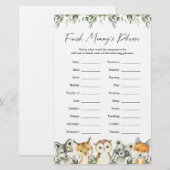 Papier Baby shower des animaux des bois Terminer la phras (Devant / Derrière)