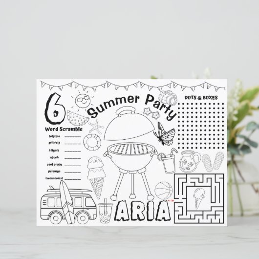 Papier Baby shower d'été set de table, Fiche d'activités  (Debout devant)