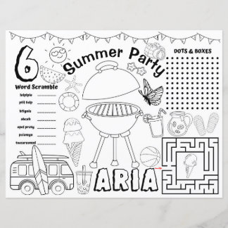 Papier Baby shower d'été set de table, Fiche d'activités 