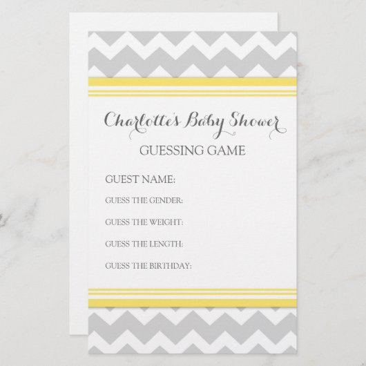 Papier Baby shower Devant Game Grey Chevron (Devant / Derrière)