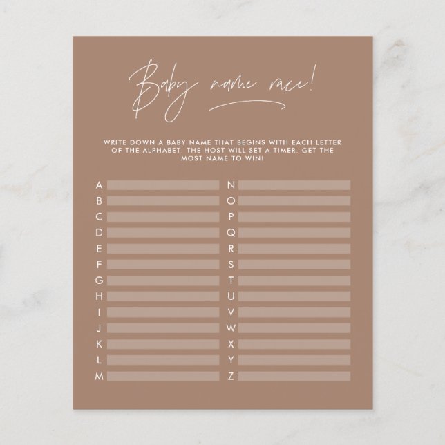 Papier Baby shower devine le nom moderne marron naturel (Devant)