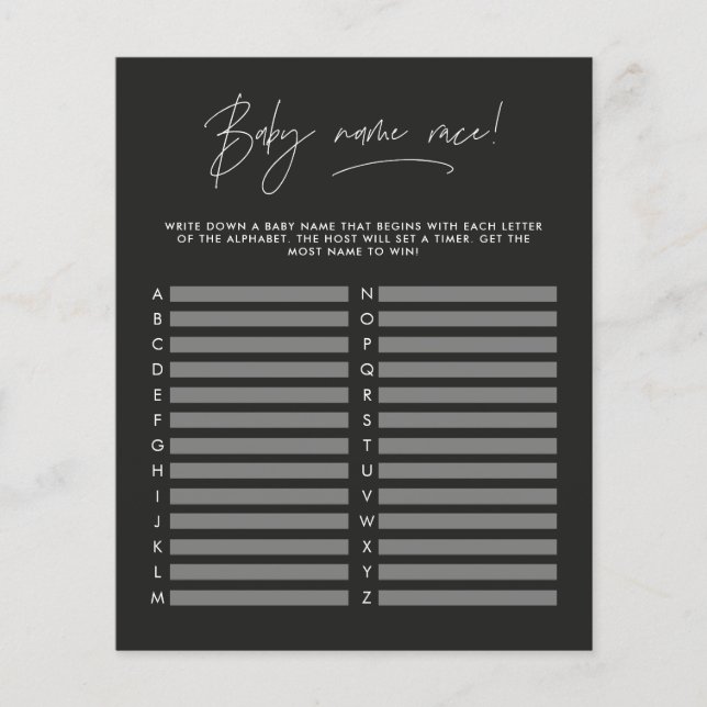 Papier Baby shower devine le nom moderne noir (Devant)