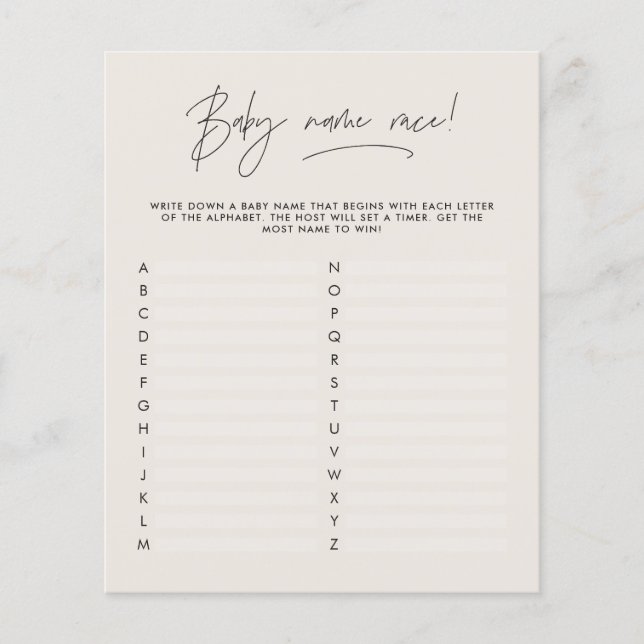 Papier Baby shower devinez le nom moderne cram noir (Devant)