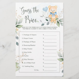 Papier Baby shower Devinez le prix jeu Teddy Bear Station