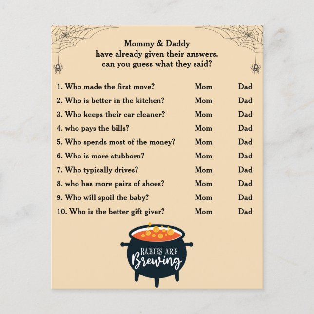 Papier Baby shower d'Halloween Devinez Qui maman ou papa (Devant)