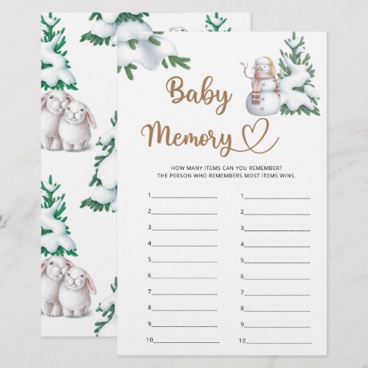 Papier Baby shower d'hiver de la mémoire bébé Jeu (Devant / Derrière)