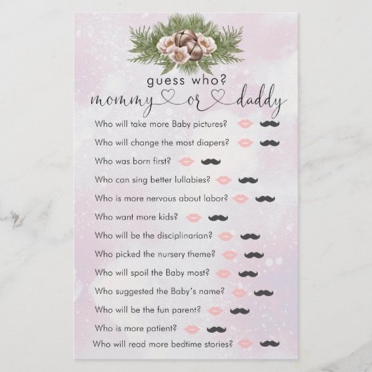 Papier Baby shower d'hiver de Noël rose "Devinez qui" Jeu (Devant)