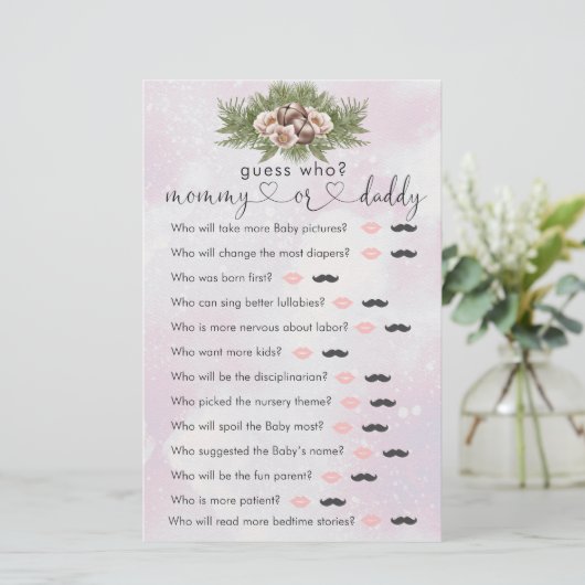 Papier Baby shower d'hiver de Noël rose "Devinez qui" Jeu (Debout devant)