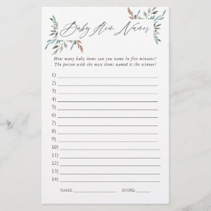 Papier Baby shower d'hiver de verdure rustique Noms d'art