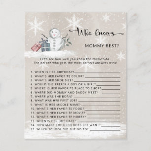 Papier Baby shower d'hiver Qui connaît maman meilleur jeu