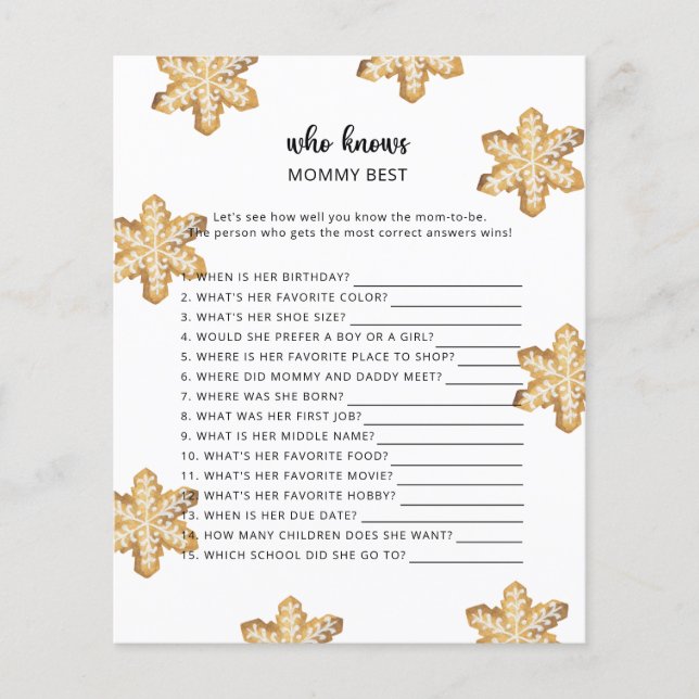 Papier Baby shower d'hiver, qui connaît maman mieux (Devant)