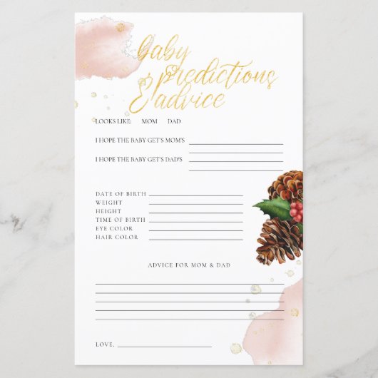 Papier Baby shower d'hiver rose Prédictions et conseils p (Devant)