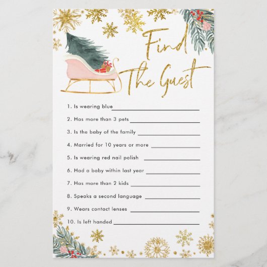 Papier Baby shower D'Hiver Rose Sleigh Trouvez L'Invité (Devant)