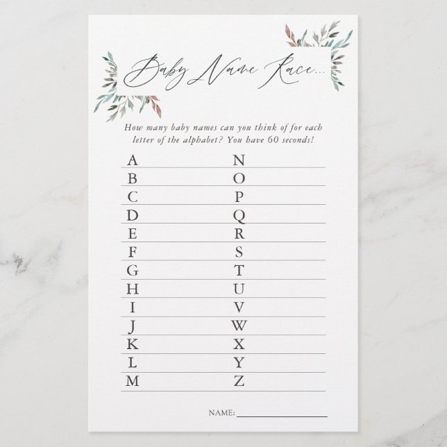 Papier Baby shower d'hiver rustique de verdure Nom de cou (Devant)