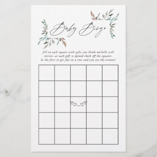 Papier Baby shower d'hiver rustique verdure Bingo