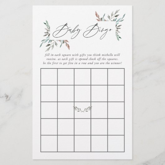 Papier Baby shower d'hiver rustique verdure Bingo (Devant)