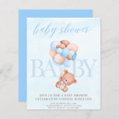 Papier baby shower d'invitation, bleu, bébé garçon (Devant / Derrière)