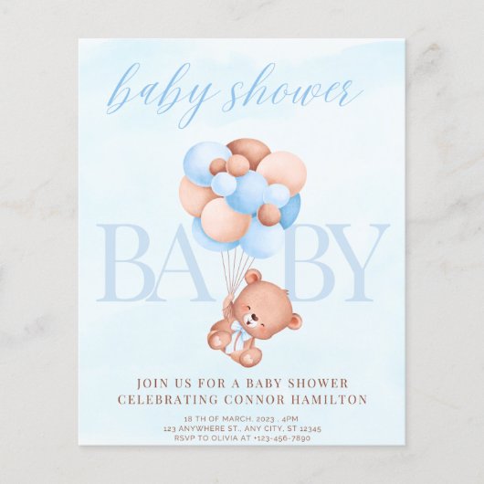 Papier baby shower d'invitation, bleu, bébé garçon (Devant)