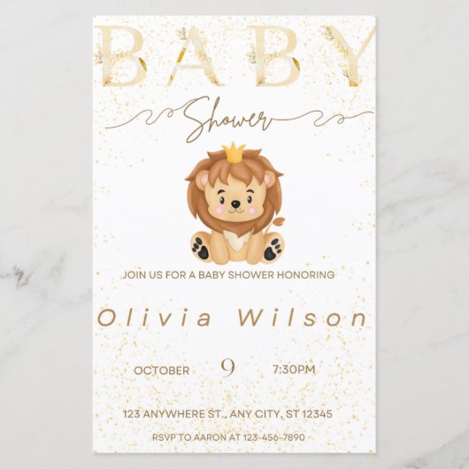 Papier baby shower d'invitation doré, animal (Devant)