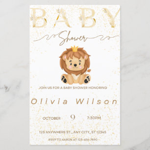 Papier baby shower d'invitation doré, animal