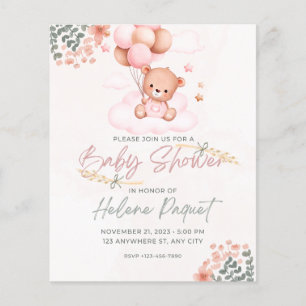 Papier baby shower d'invitation, ours, animal mignon
