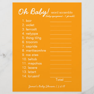 Papier Baby shower do-it-yourself - Jeu Word Scramble - o
