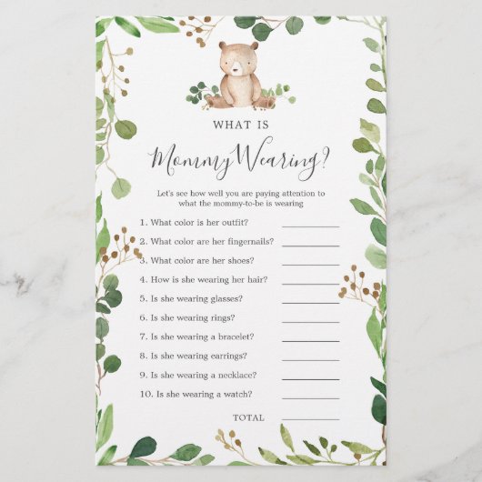 Papier Baby shower d'ours Qu'est-ce que maman porte (Devant)