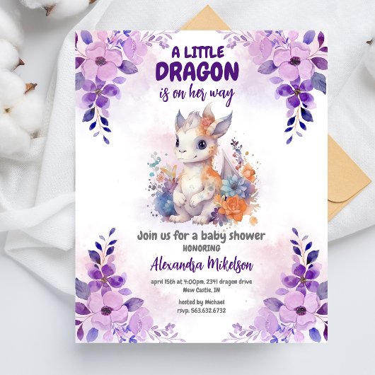 Papier Baby shower Dragon d'aquarelle violet budget