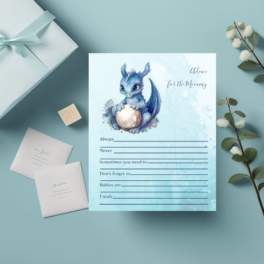 Papier Baby Shower Eau-Forte Bleu Mignon Dragon