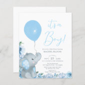 Papier Baby shower Elégant Blue Elephant Budget (Devant / Derrière)