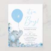 Papier Baby shower Elégant Blue Elephant Budget (Devant)