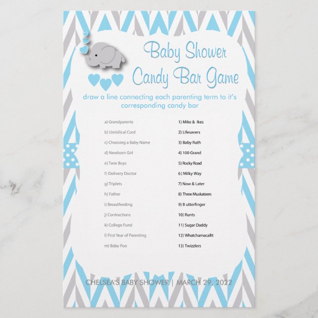 Papier Baby shower Eléphant bleu et gris doux - Jeu 2 (Devant)