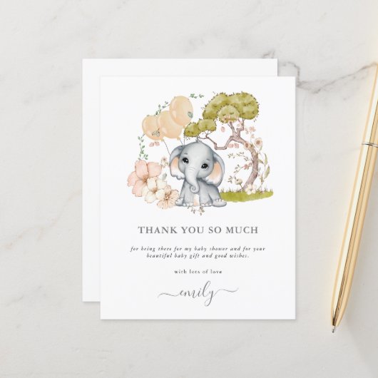 Papier Baby shower Eléphant mignon du budget Merci (Devant/Arrière en situation)