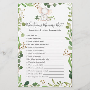 Papier Baby shower éléphant qui connaît maman mieux