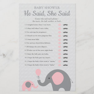 Papier Baby shower Eléphant Rose Il A Dit Qu'Elle A Dit J