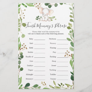 Papier Baby shower éléphant terminer la phrase de maman
