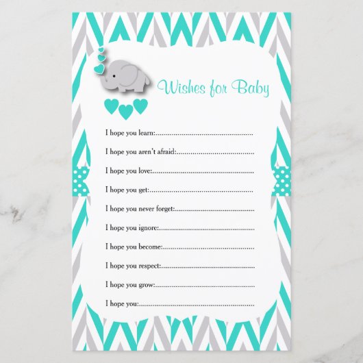 Papier Baby shower Eléphant Turquoise & Grey - Wish (Devant)