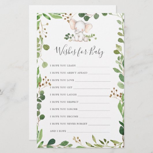 Papier Baby shower éléphant veut pour bébé (Devant / Derrière)