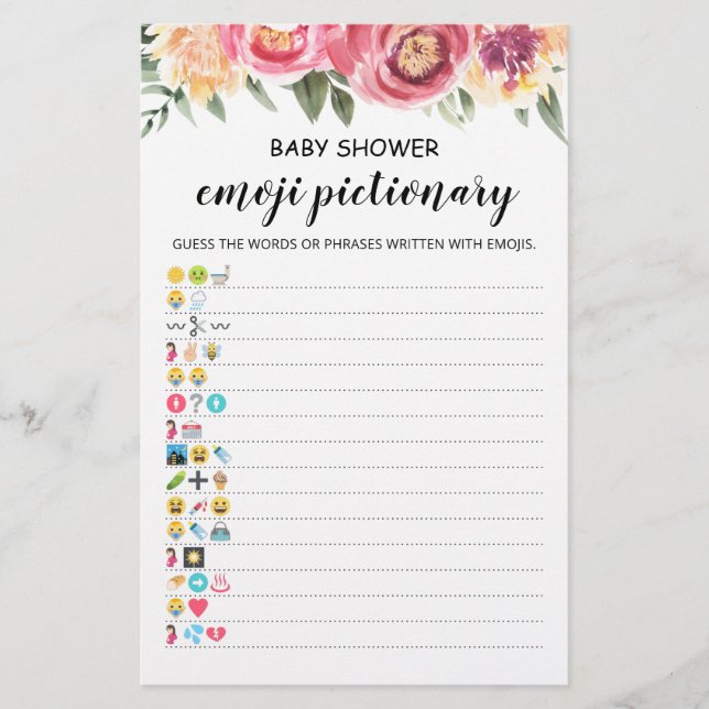 Papier Baby shower Emoji Pictionary avec Réponse jeu (Devant)
