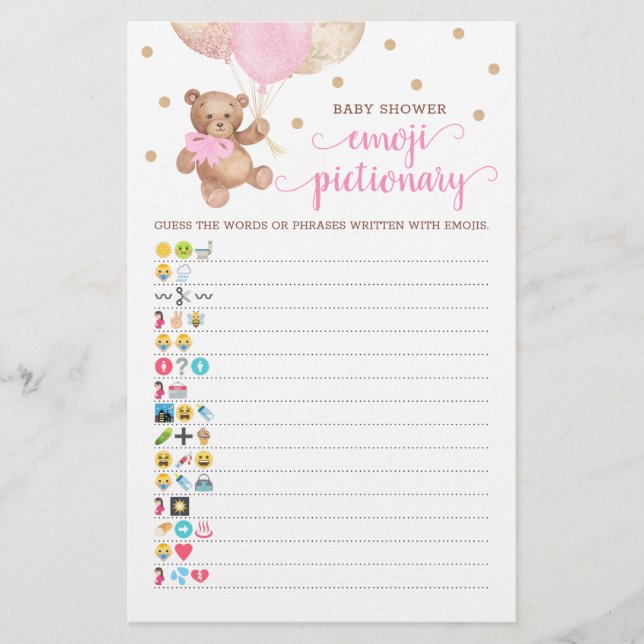 Papier Baby shower Emoji Pictionary Jeu Teddy Bear Thème (Devant)