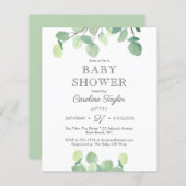 Papier Baby shower Eucalyptus vert Invitation (Devant / Derrière)
