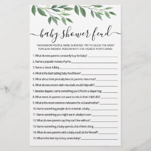 Papier Baby shower Feud jeu avec réponses