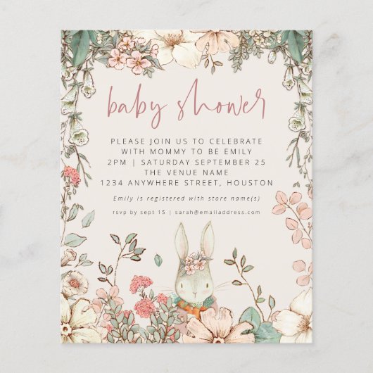 Papier Baby shower fille de script lapin budget (Devant)